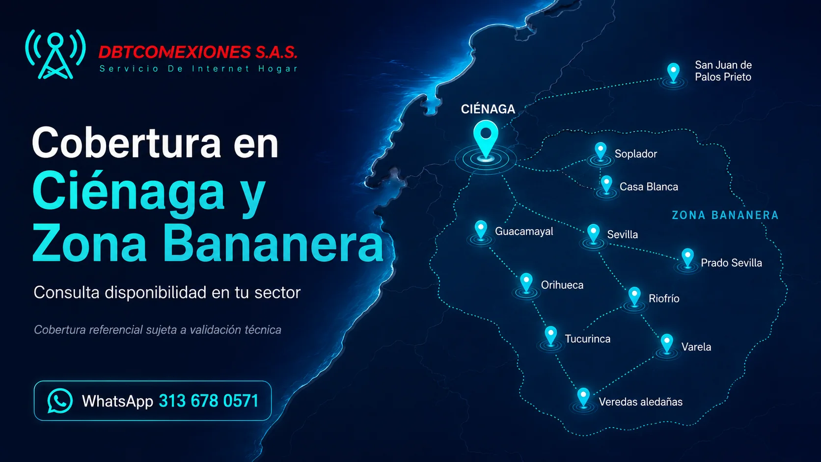 Cobertura DBTCONEXIONES SAS en Ciénaga y Zona Bananera